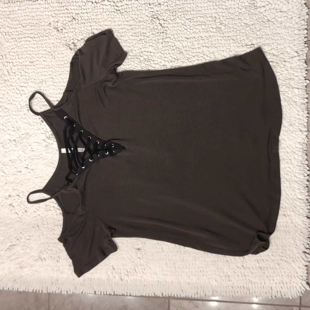 Women's cold shoulder Navy green t-shirt
